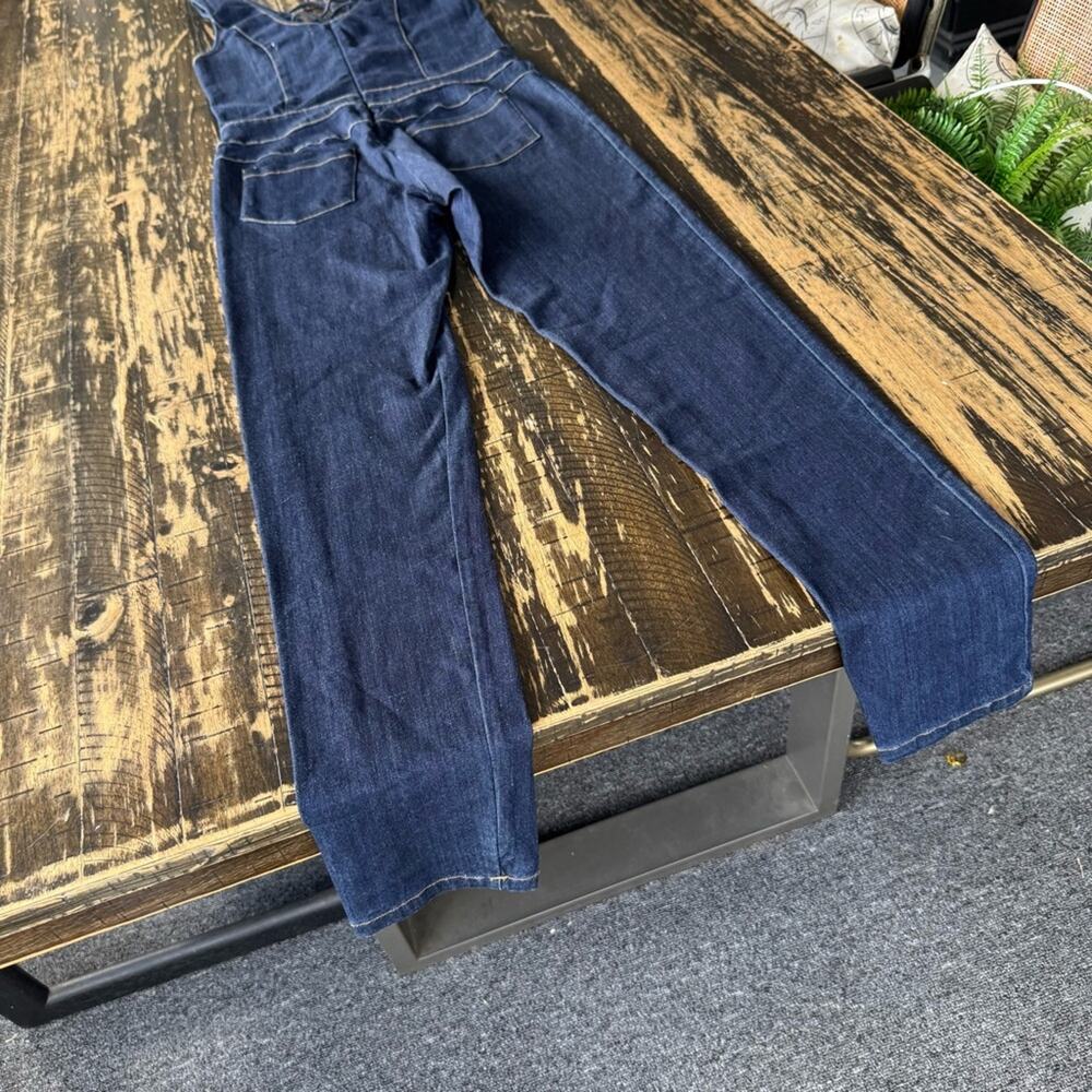MEBON - Blue Denim Lace-Up Stretch Fitted Jumpsuit - MEDIUM - Picture 11 of 17